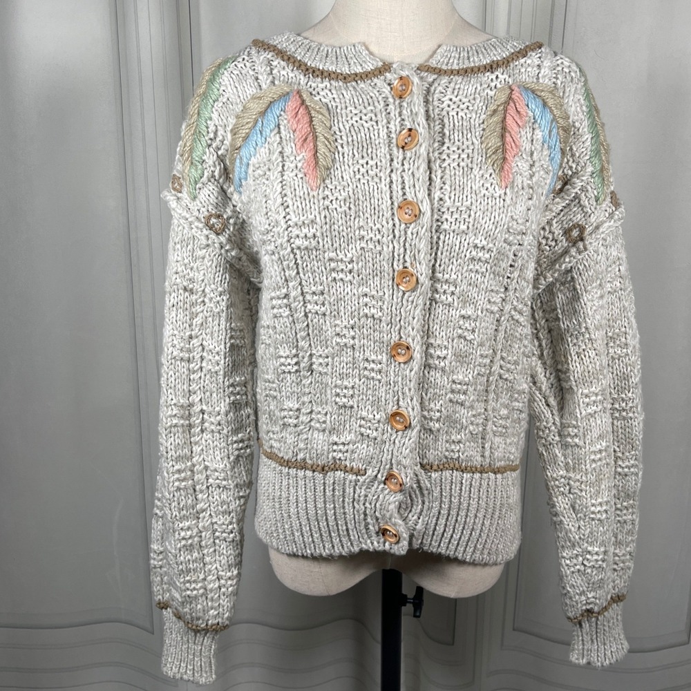 Jon St. Jon‎ Hand Knit Cardigan Small Pastel Feather Sweater